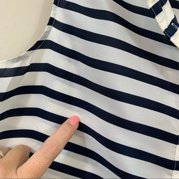 J Crew Factory Cream/Navy Striped Button Down Blouse - Picture 4 of 5